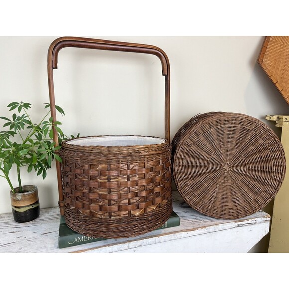 Vintage 2-Tier Chinese Asian Wedding Basket Woven Wicker Rattan Bamboo/Cane Boho - Picture 7 of 12